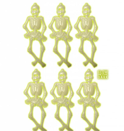 Halloweenaccessoires: 6 Lichtgevende skeletten 15 cm