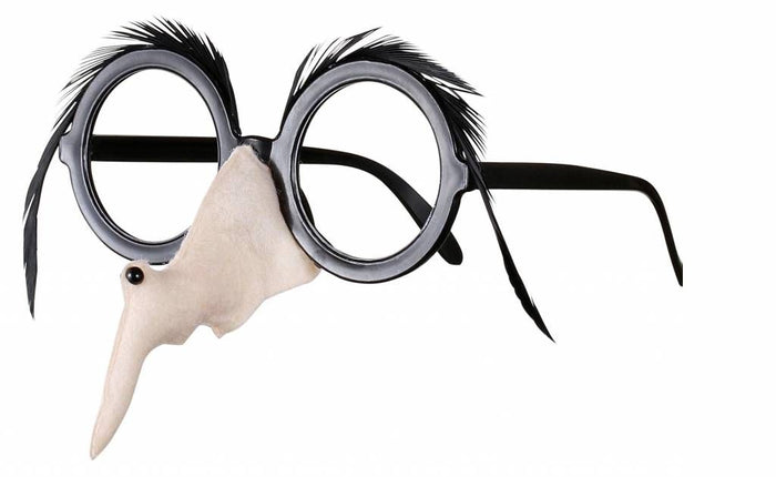 Halloweenaccessoires bril met heksenneus en zwarte wenkbrouwen