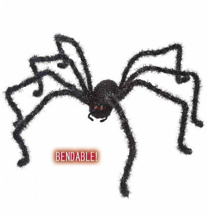 Halloweenaccessoires buigbare zwarte spin 124cm