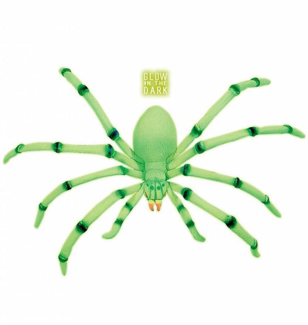 Halloweenaccessoires buigzame jumbo spinnen 80cm lichtgevend in donker
