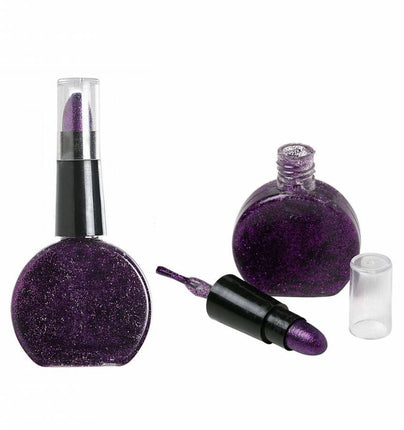 Halloweenaccessoires combi lippenstift en nagellak paars