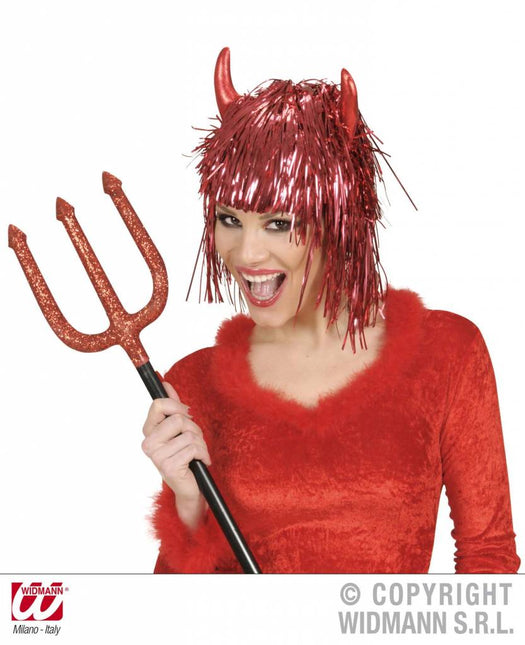 Halloweenaccessoires: Duivels glitterpruik