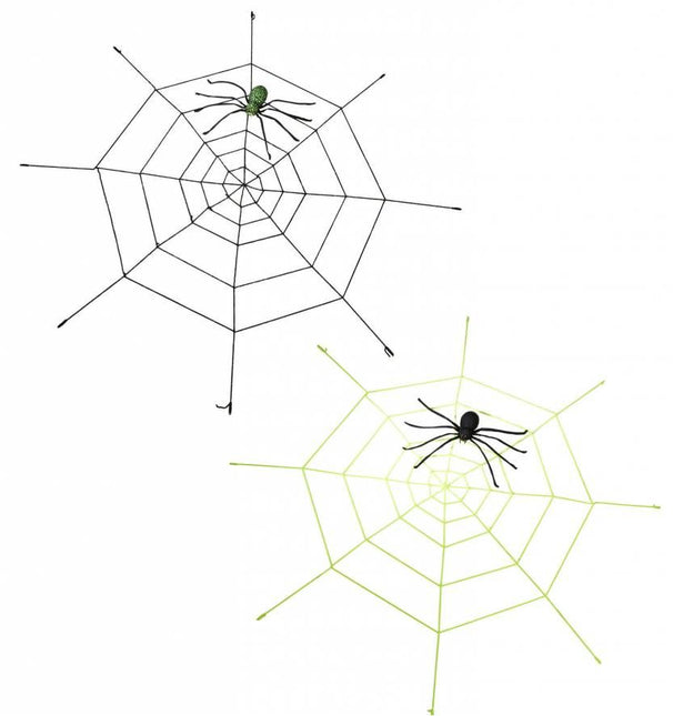 Halloweenaccessoires gigantisch spinneweg (220cm) met oplichtende spin