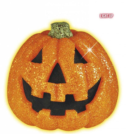 Halloweenaccessoires: Glitter pompoen 20 cm met flikkerend licht