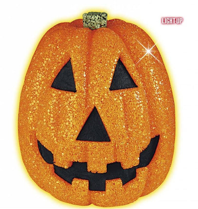 Halloweenaccessoires: Glitter pompoen 25 cm met flikkerend licht