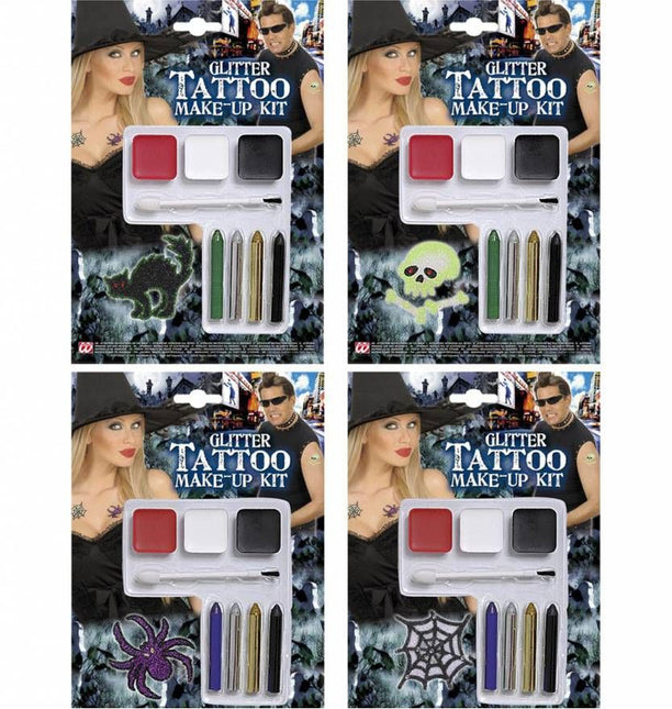Halloweenaccessoires glitter tattoo make-up kit