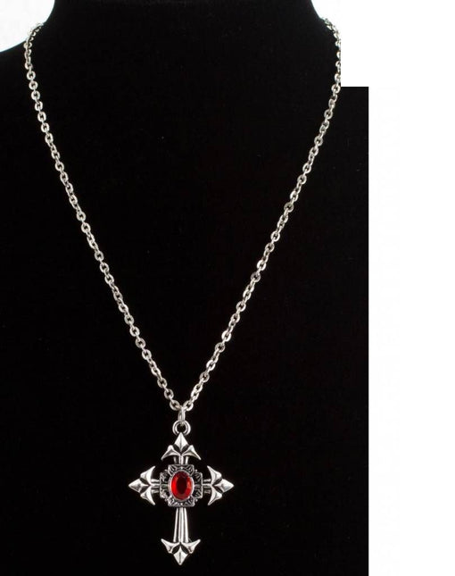 Halloweenaccessoires gothic ketting met rode steen