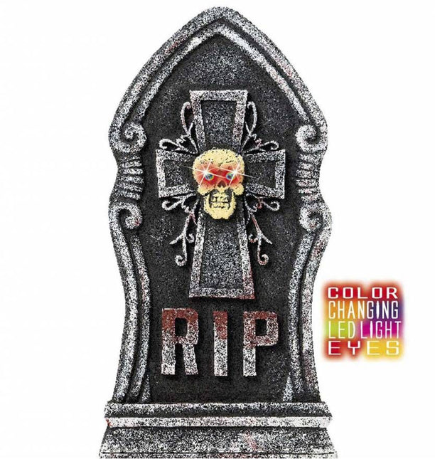 Halloweenaccessoires grafsteen schedel met licht