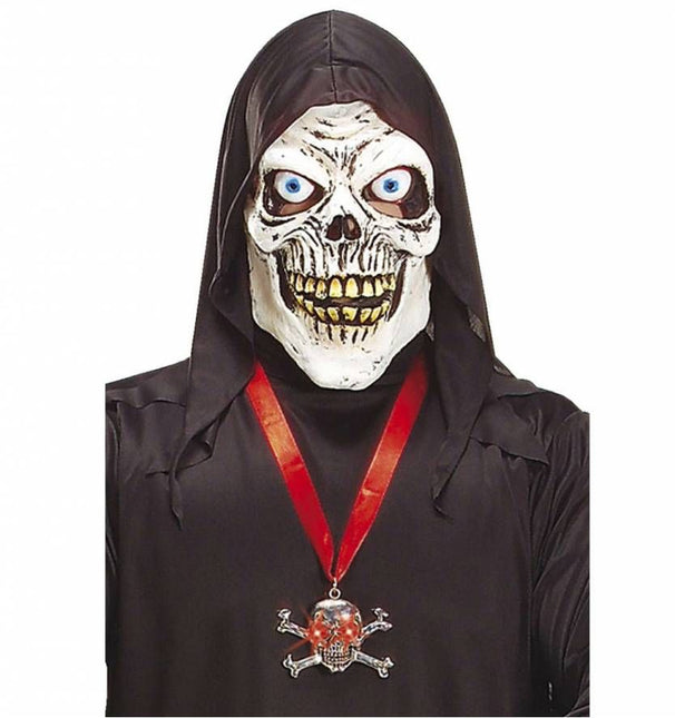 Halloweenaccessoires: Halsketting doodskop met licht