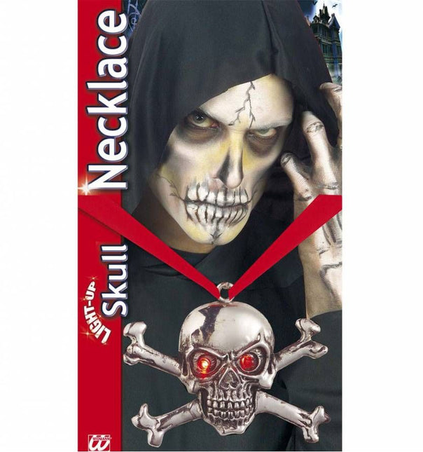 Halloweenaccessoires: Halsketting doodskop met licht