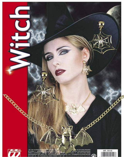 Halloweenaccessoires: Halsketting en oorbellen vleermuis
