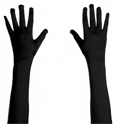 Halloweenaccessoires handschoenen satijn zwart 45cm