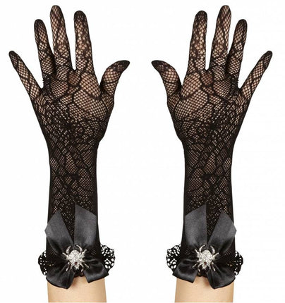 Halloweenaccessoires handschoenen spinneweb met strass spin