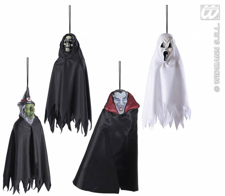 Halloweenaccessoires hangende enge figuren in 3 soorten 12cm