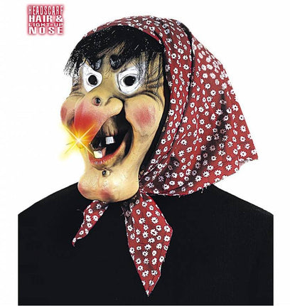 Halloweenaccessoires heksen masker  met oplichtende neushaar en doek