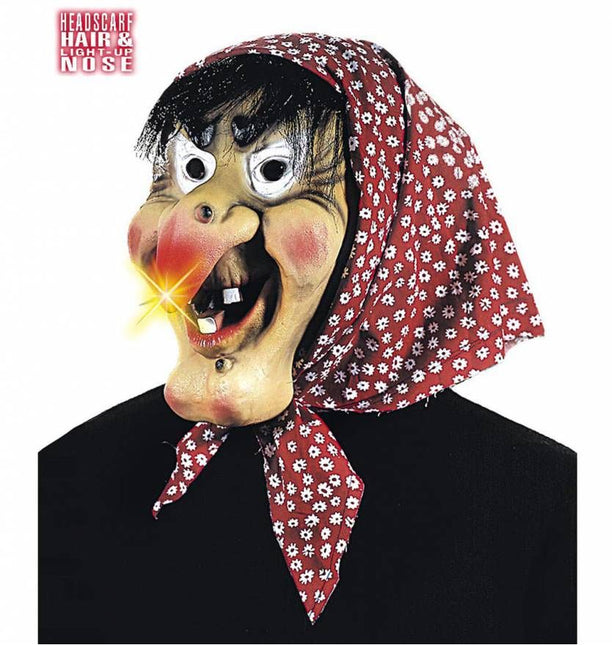 Halloweenaccessoires heksen masker  met oplichtende neushaar en doek