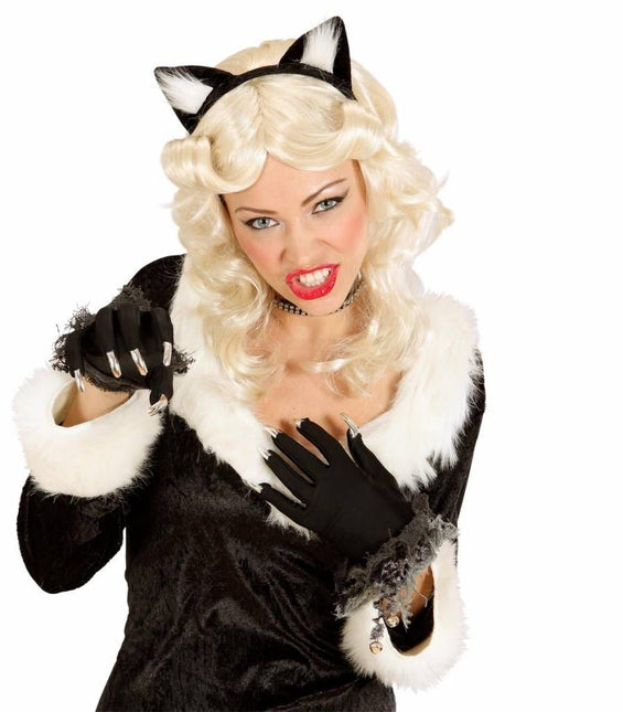 Halloweenaccessoires: Heksenhandschoen met zilveren nagels