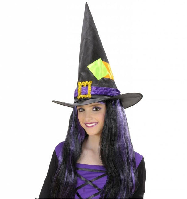 Halloweenaccessoires: Heksenhoed kind met lapjes