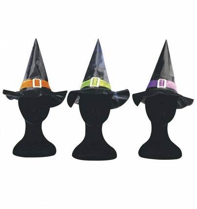 Halloweenaccessoires heksenhoed kind met riem en sluiting