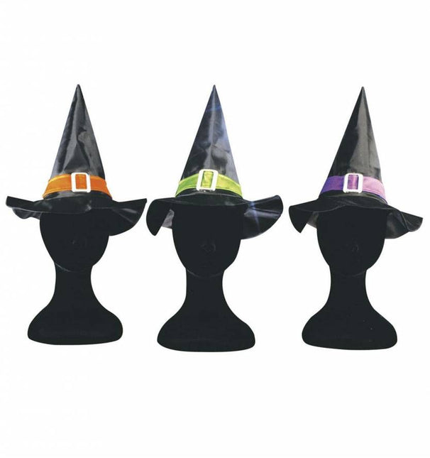 Halloweenaccessoires heksenhoed kind met riem en sluiting