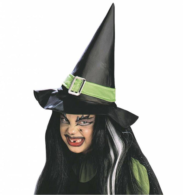 Halloweenaccessoires heksenhoed kind met riem en sluiting