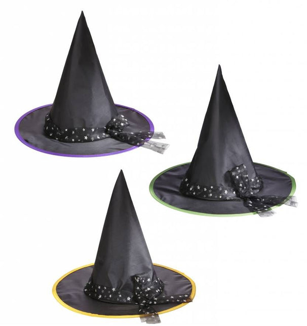 Halloweenaccessoires heksenhoed kind met zilveren sterren