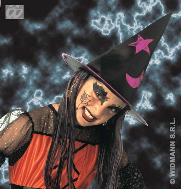 Halloweenaccessoires heksenhoed met haar en decoratie