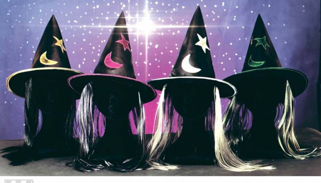 Halloweenaccessoires heksenhoed met haar en decoratie
