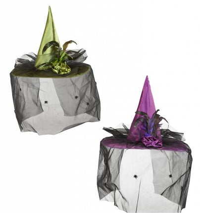 Halloweenaccessoires heksenhoed met tule bloemen