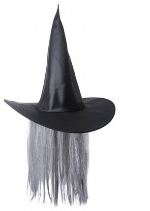 Halloweenaccessoires heksenhoed satijn met haar