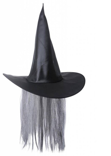 Halloweenaccessoires heksenhoed satijn met haar