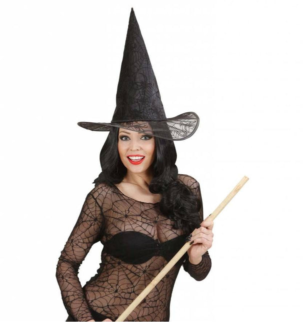 Halloweenaccessoires heksenhoed spinneweb glitter