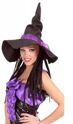 Halloweenaccessoires heksenhoed vilt met haar
