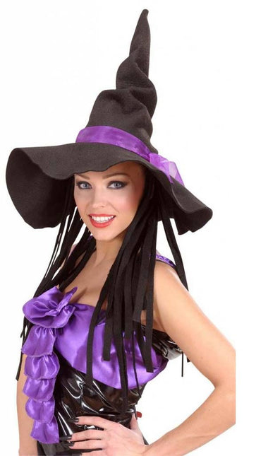 Halloweenaccessoires heksenhoed vilt met haar