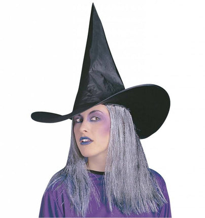 Halloweenaccessoires: Hoed met grijs haar