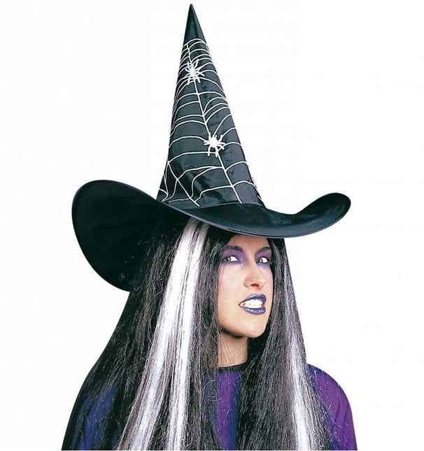 Halloweenaccessoires: Hoed, spinnenweb met spinnen