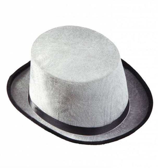 Halloweenaccessoires hoge hoed grijs fluweel