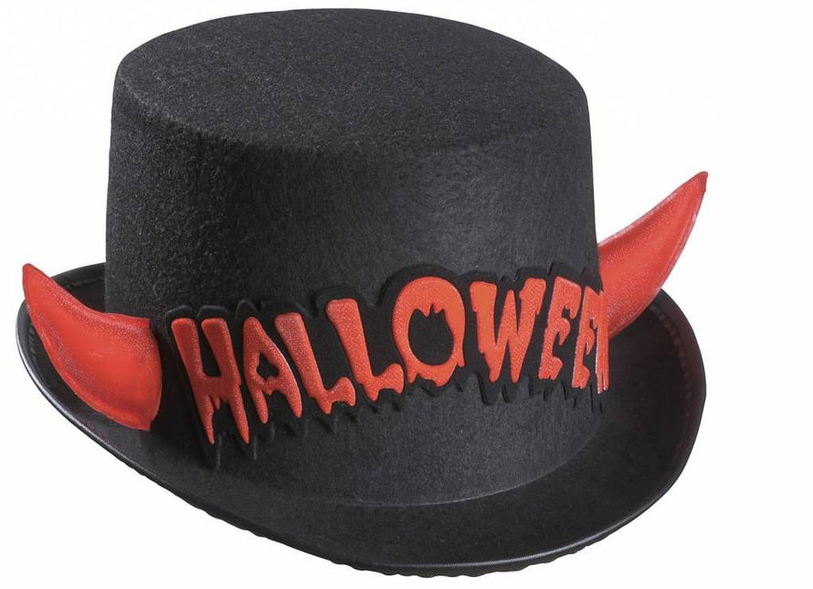 Halloweenaccessoires hoge hoed halloween met rood spiegelende hoorntjes