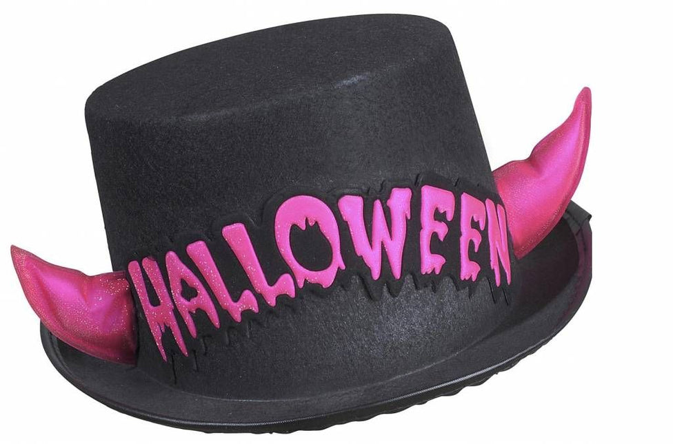Halloweenaccessoires hoge hoed halloween met roze hoorntjes