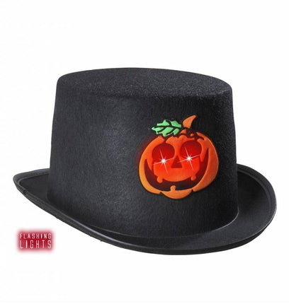 Halloweenaccessoires hoge hoed pompoen met flikkerend licht