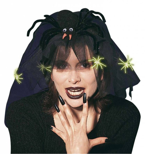 Halloweenaccessoires: Hoofddoekje heks met spin