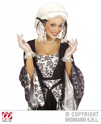 Halloweenaccessoires kanten handschoenen wit 25 cm