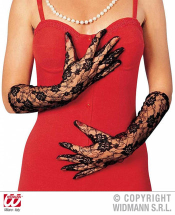 Halloweenaccessoires kanten handschoenen zwart lang