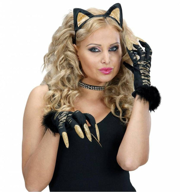 Halloweenaccessoires: Katachtige heksen handschoenen