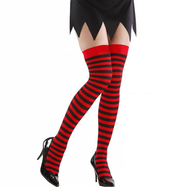 Halloweenaccessoires kniekousen rood/zwart gestreept