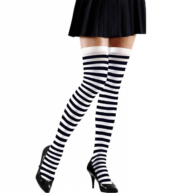 Halloweenaccessoires kniekousen zwart/wit gestreept