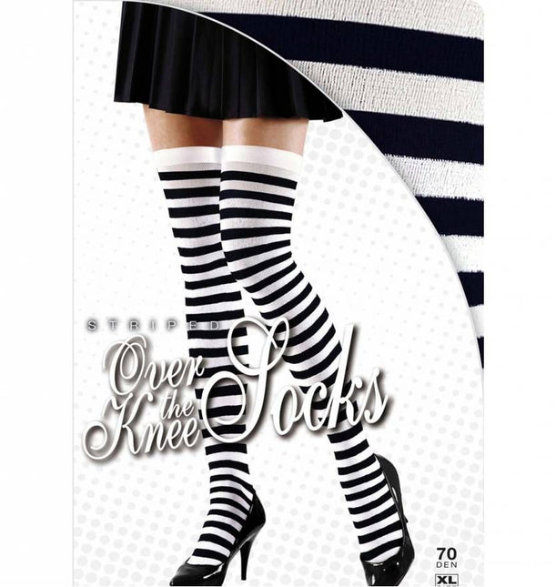 Halloweenaccessoires kniekousen zwart/wit gestreept