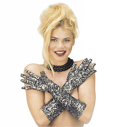 Halloweenaccessoires lange handschoenen bloemmotief