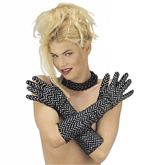 Halloweenaccessoires lange handschoenen fluweel met decoraties