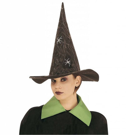 Halloweenaccessoires luxe heksenhoed met spinneweb en spinnen